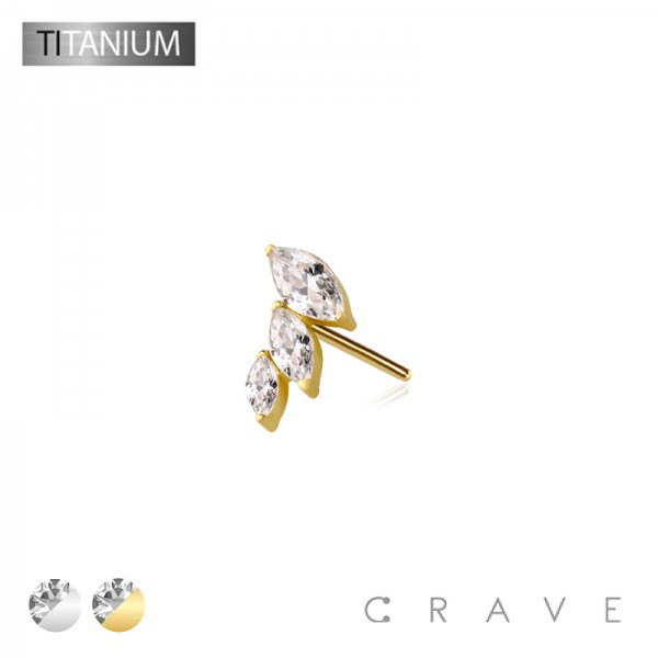 IMPLANT GRADE TITANIUM THREADLESS PUSH IN CZ MARQUISE FAN DROP TOP PART